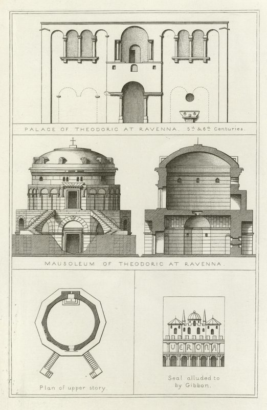Palacio y mausoleo de Teodorico en Rávena, Italia, siglos V y VI de English School