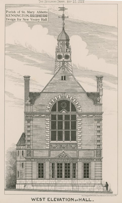 Parroquia de St Mary Abbotts, Kensington, diseño para el nuevo Vestry Hall de English School