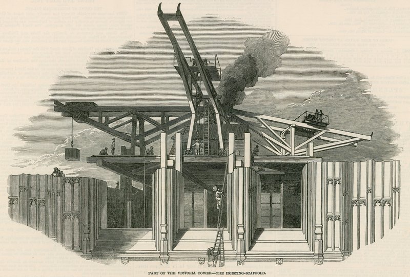 Parte de la Torre Victoria - el andamio de izado de English School