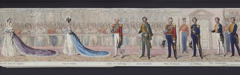 Parte del panorama del matrimonio de la Reina Victoria, c.1840 (acuafuerte coloreada a mano) de English School