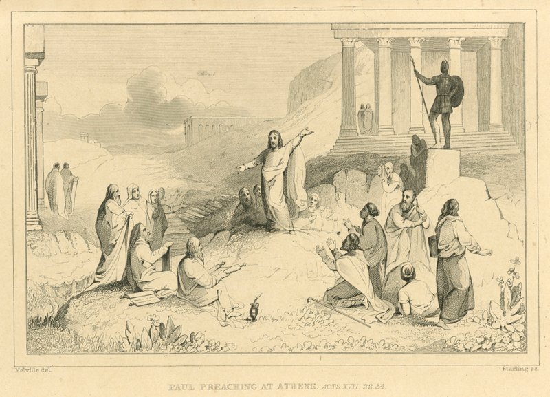 Pablo predicando en Atenas, Hechos XVII, 22, 34 de English School