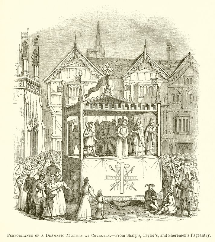 Representación de un misterio dramático en Coventry de English School