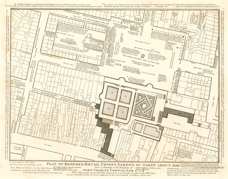 Plano de Bedford House, Covent Garden, Londres, alrededor de 1690 de English School