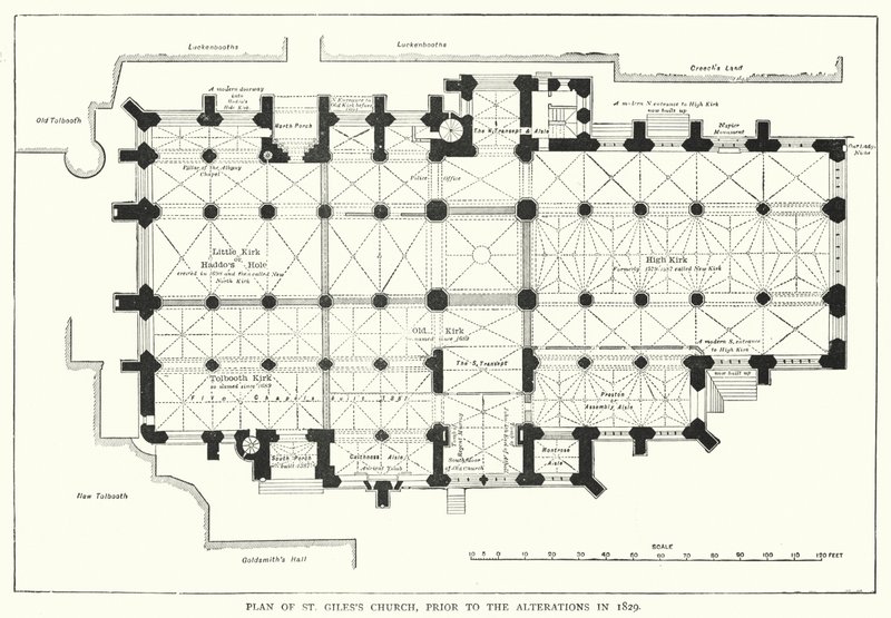 Plano de la Iglesia de St Giles, antes de las Alteraciones en 1829 (grabado) de English School