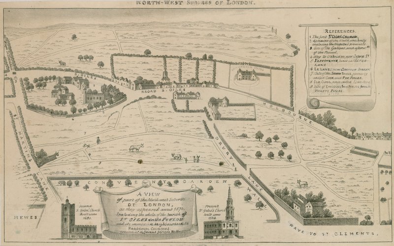 Plano de los suburbios del noroeste de Londres alrededor de St Giles in the Fields de English School
