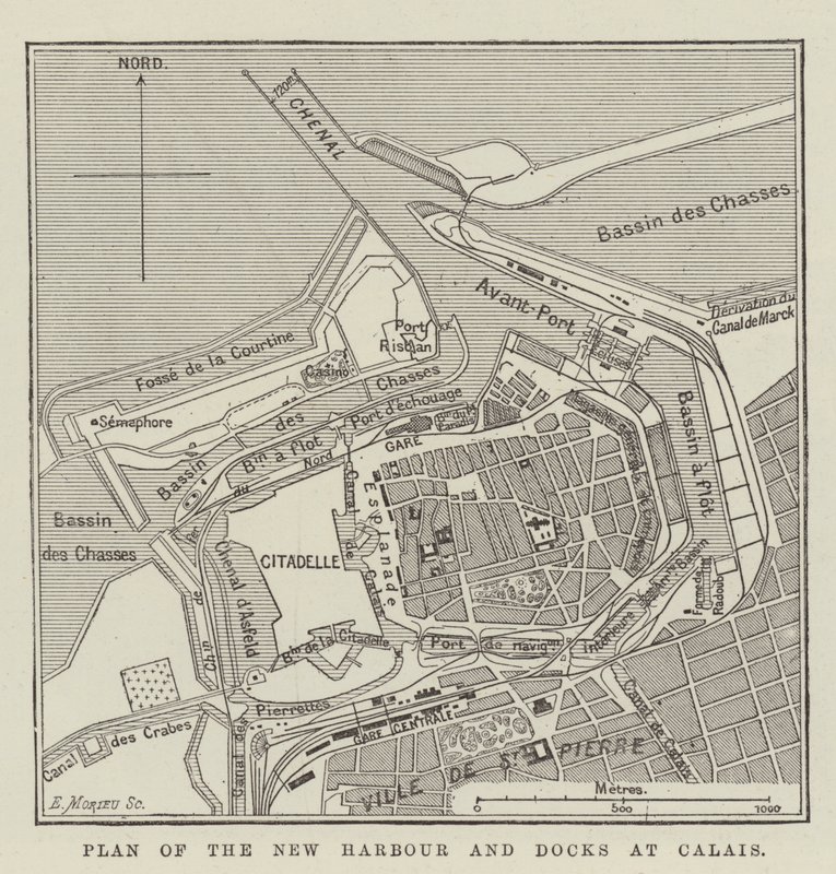 Plano del nuevo puerto y muelles en Calais de English School