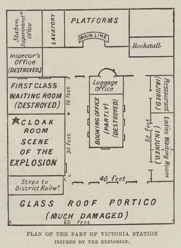Plano de la parte de la estación Victoria dañada por la explosión de English School