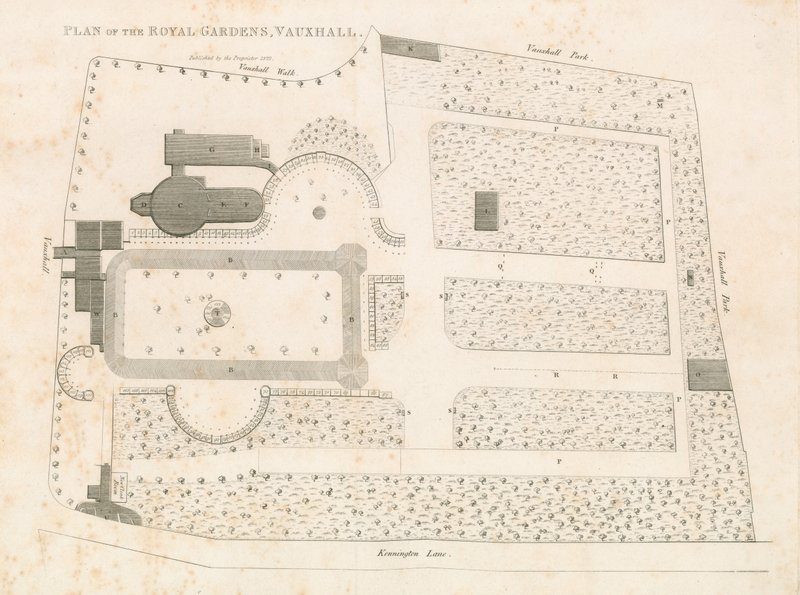 Plano de los Royal Gardens, Vauxhall, Londres de English School