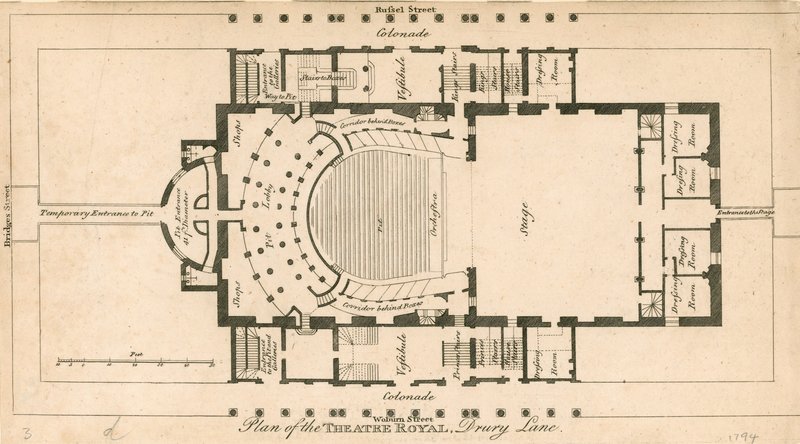 Plano del Teatro Real, Drury Lane, Londres de English School