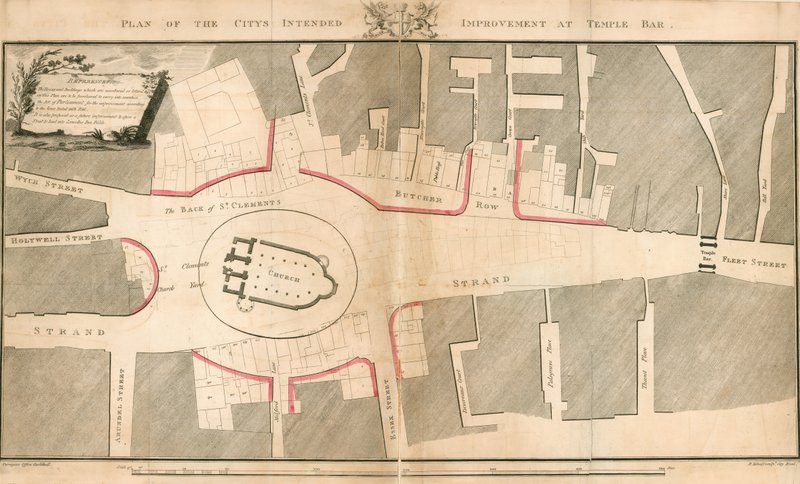 Plano de la mejora prevista de la ciudad en Temple Bar, Londres de English School