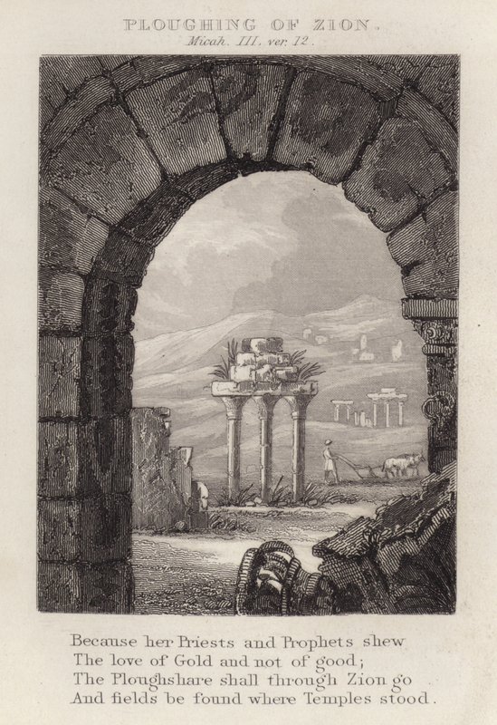 Arando Sion, Miqueas III, ver 12 (grabado) de English School