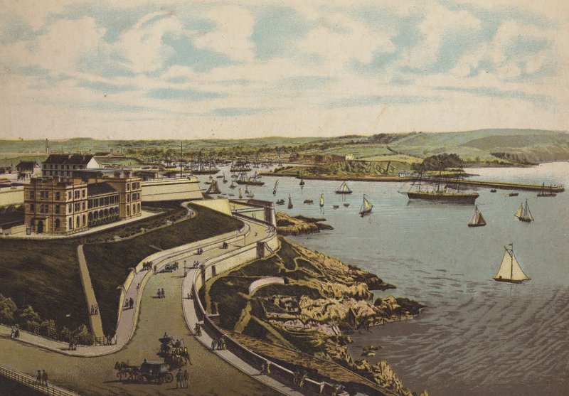 Plymouth: Instituto Biológico y Cattewater (litografia en color) de English School