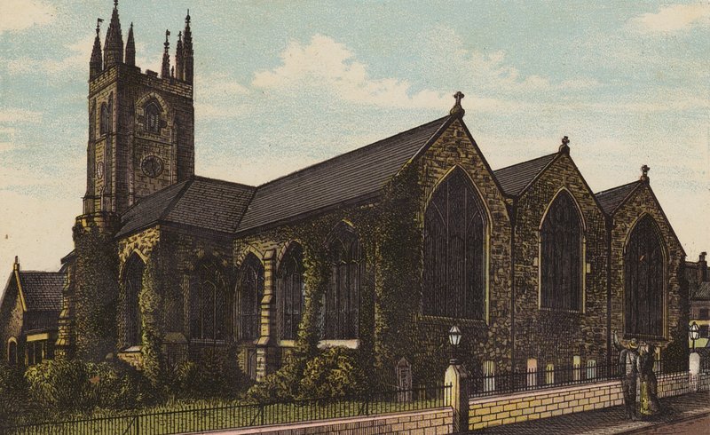 Plymouth: Iglesia de St Andrews (litografia en color) de English School