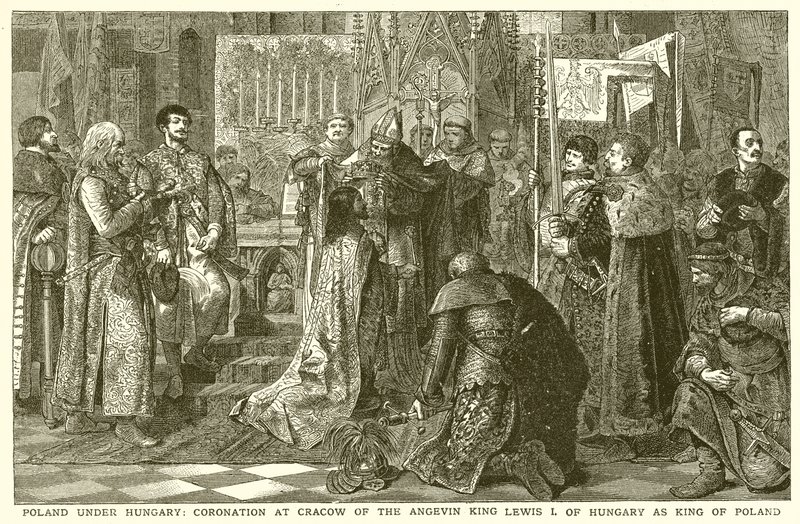 Polonia bajo Hungría: Coronación en Cracovia del rey angevino Luis I de Hungría como rey de Polonia de English School