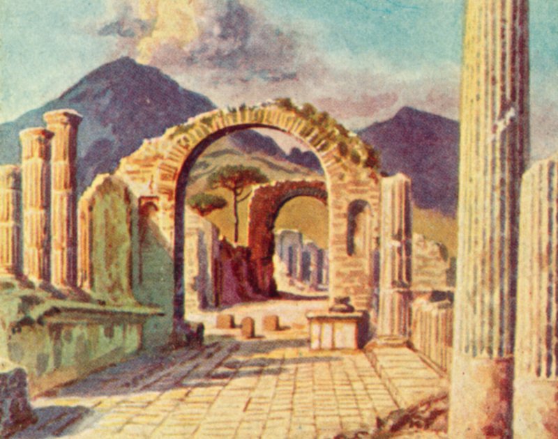 Pompeya, Vista hacia el Vesubio (litografía en color) de English School