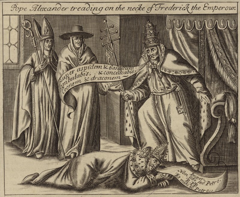 El Papa Alejandro pisoteando el cuello del Emperador Federico de English School