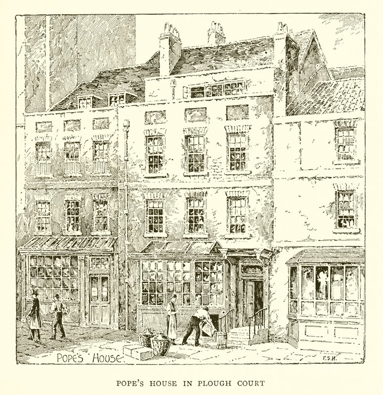Casa del Papa en Plough Court (grabado) de English School