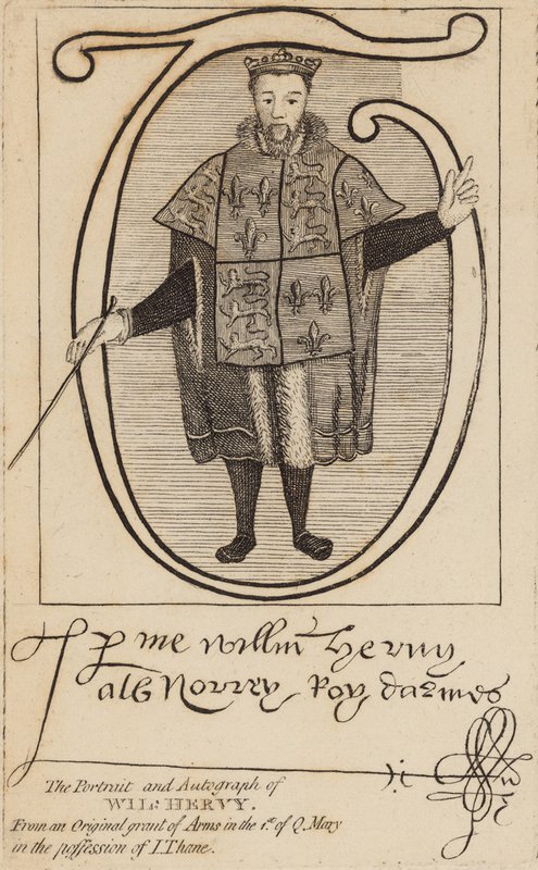 Retrato y autógrafo de Wil Hervy (William Harvey) de English School