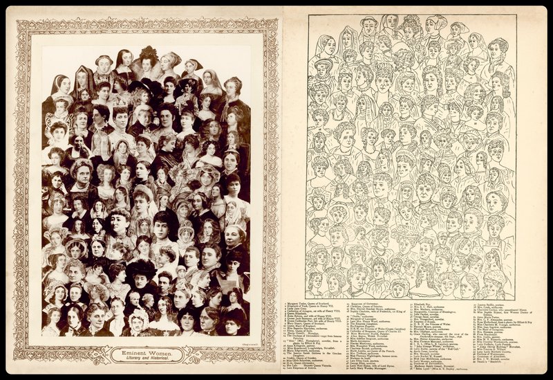 Montaje de retratos, c 1910: Mujeres eminentes, literarias e históricas (litografía) de English School