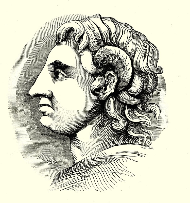 Retrato de Alejandro Magno, tomado de una moneda en la Biblioteca Bodleiana, Oxford de English School