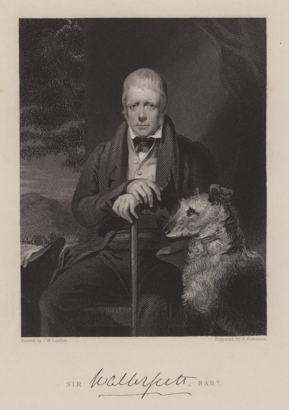 Retrato de Sir Walter Scott, con perro de English School