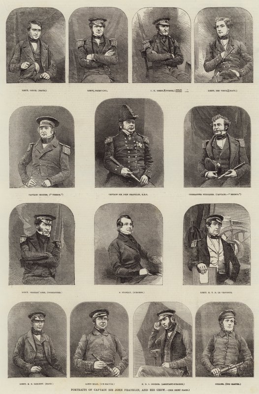 Retratos del Capitán Sir John Franklin y su tripulación de English School