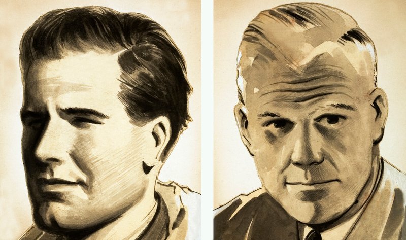 Retratos del Comandante Guy Gibson y el Dr. Barnes Wallis (gouache sobre papel) de English School