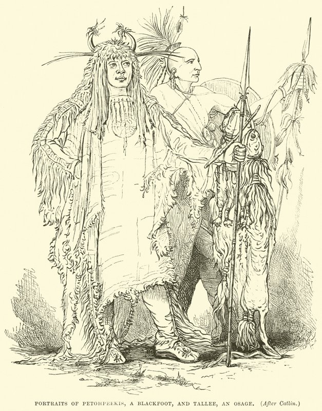 Retratos de Petohpeekis, un Blackfoot, y Tallee, un Osage de English School
