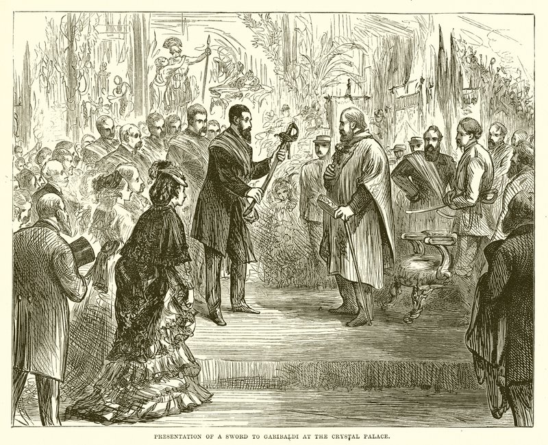 Presentación de una espada a Garibaldi en el Crystal Palace de English School