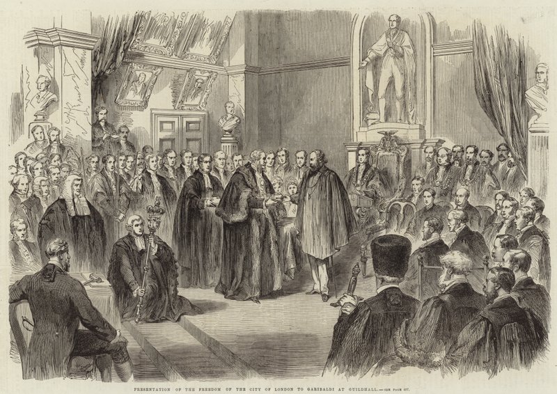 Presentación de la libertad de la Ciudad de Londres a Garibaldi en Guildhall de English School