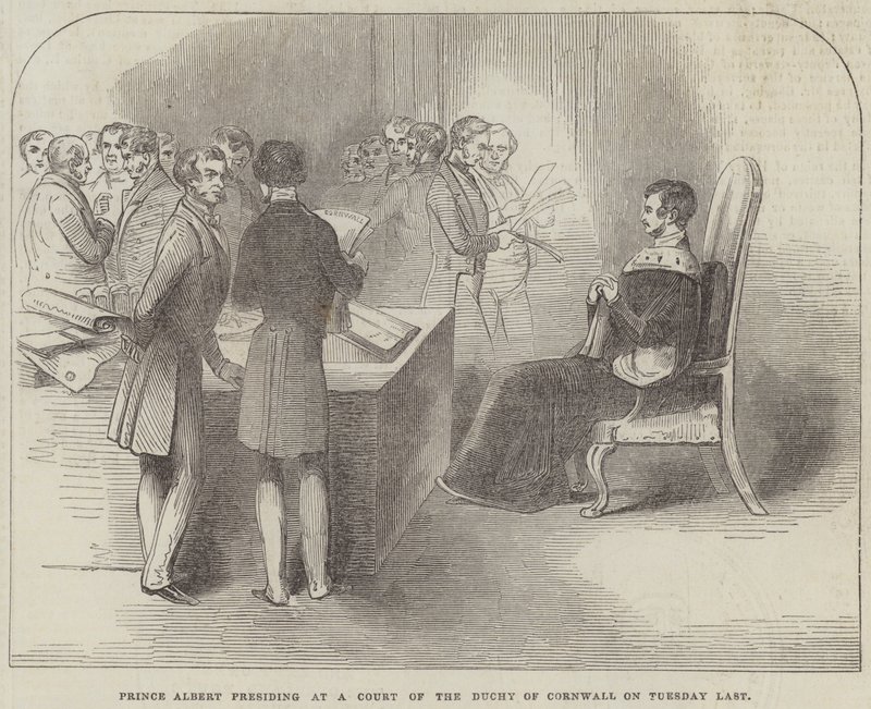 El Príncipe Alberto presidiendo un Tribunal del Ducado de Cornualles el Martes Pasado (grabado) de English School