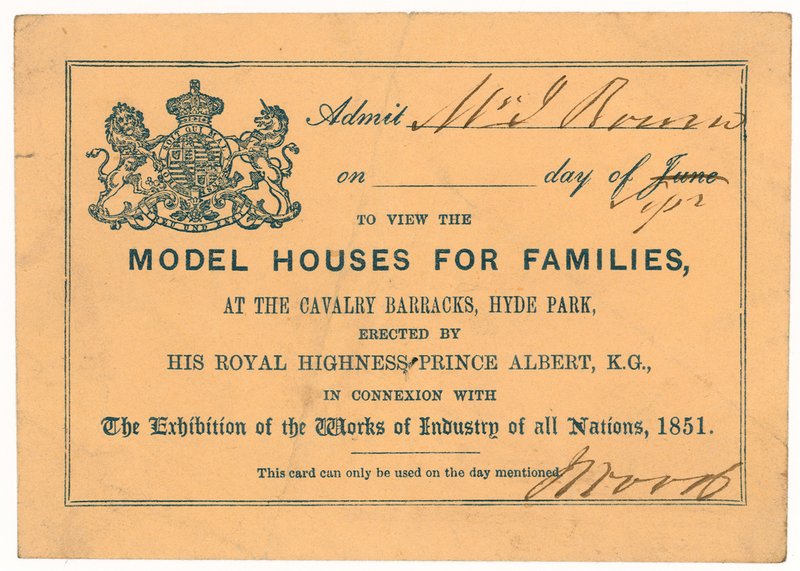 Casa Modelo del Príncipe Alberto, Gran Exposición, 1851, Boleto de entrada de English School