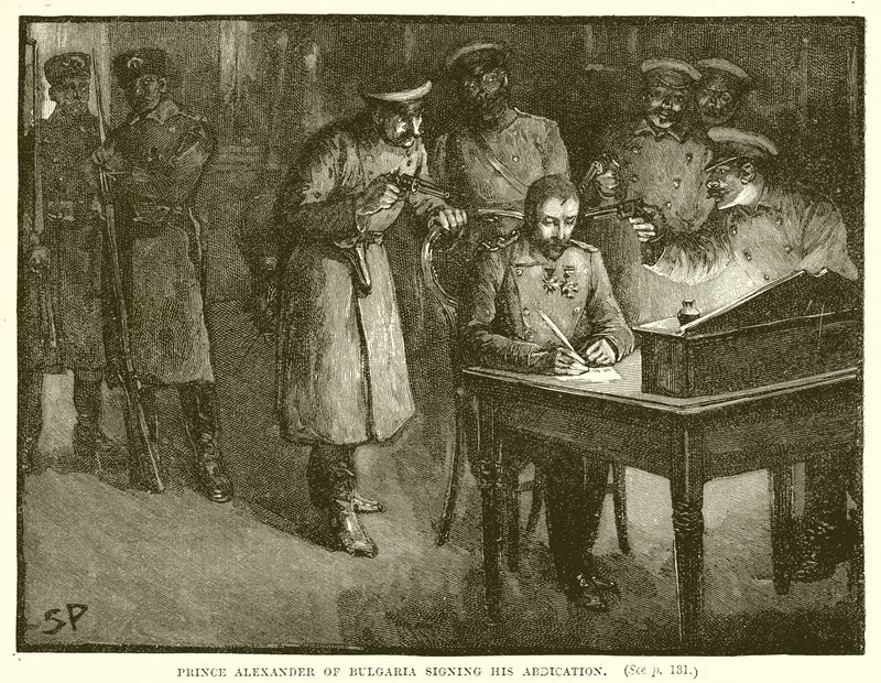 El Príncipe Alejandro de Bulgaria Firmando su Abdicación de English School