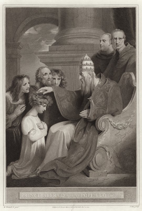El príncipe Alfredo ante el Papa León III de English School