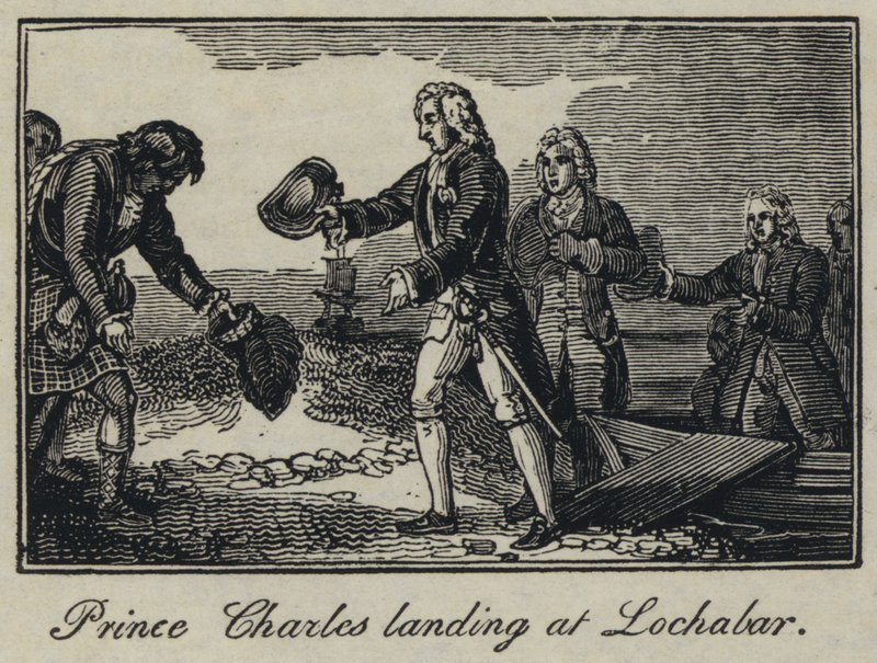 El Príncipe Carlos desembarcando en Lochabar (grabado) de English School