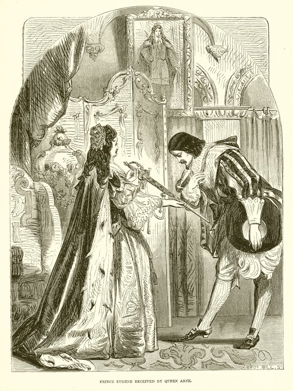El príncipe Eugenio recibido por la reina Ana de English School