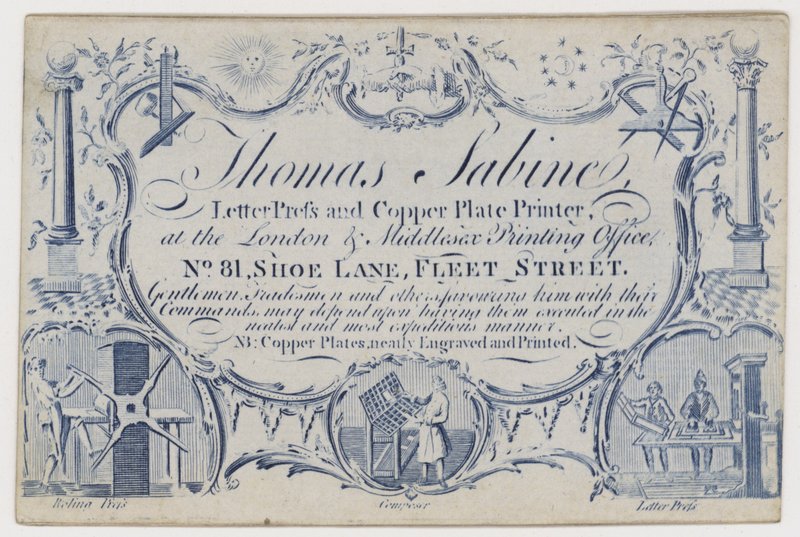 Impresor, Thomas Sabine, tarjeta comercial de English School