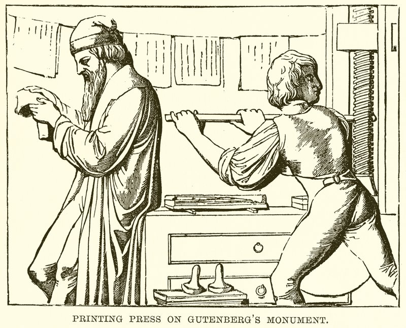 Prensa de impresión en el monumento de Gutenberg de English School
