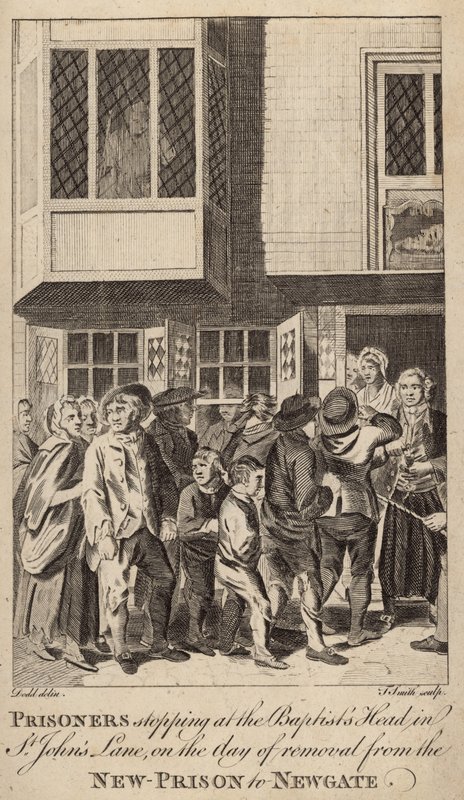 Prisioneros deteniéndose en el Baptists Head en St Johns Lane de English School