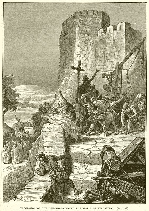Procesión de los cruzados alrededor de las murallas de Jerusalén de English School