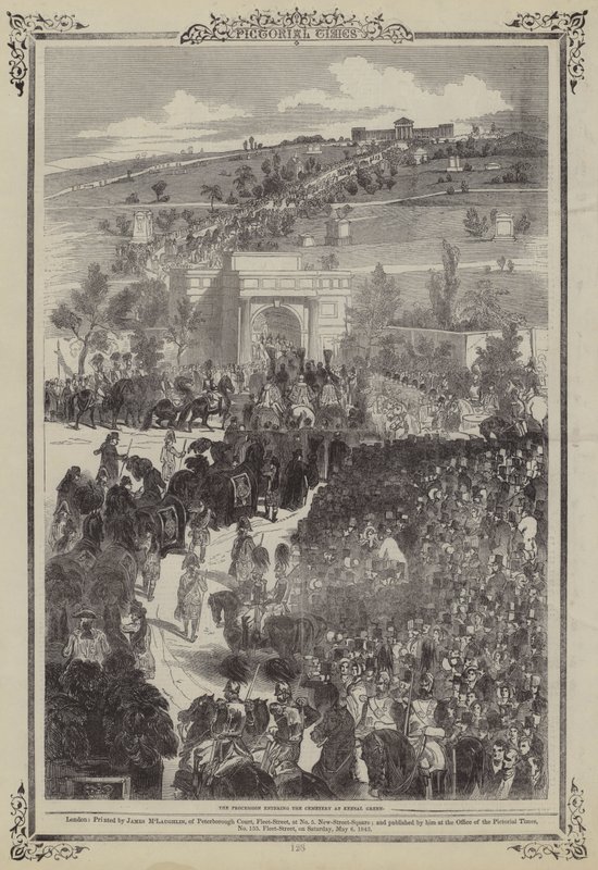 Procesión del Duque de Sussex entrando al cementerio en Kensal Green (grabado) de English School