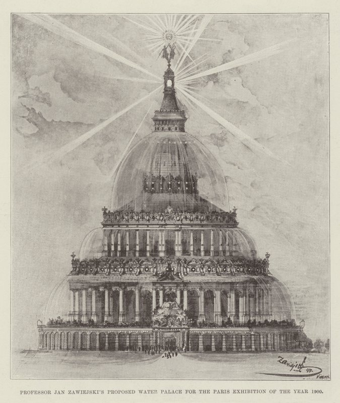 Propuesta del Profesor Jan Zawiejski para el Palacio de Agua para la Exposición de París del Año 1900 de English School