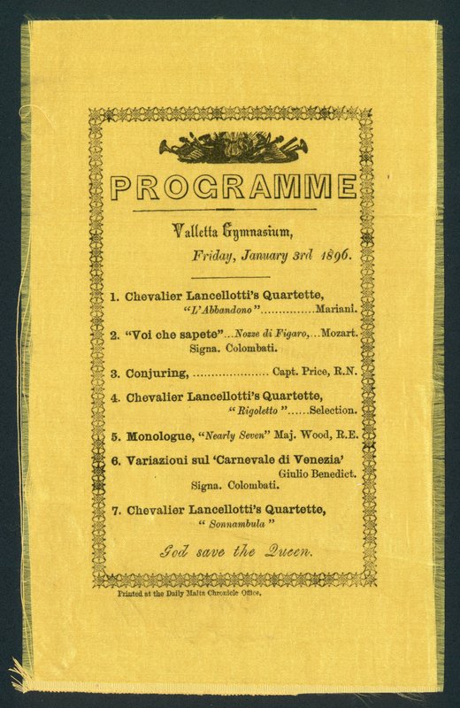 Programa para el Gimnasio Valletta, 3 de enero de 1896 de English School