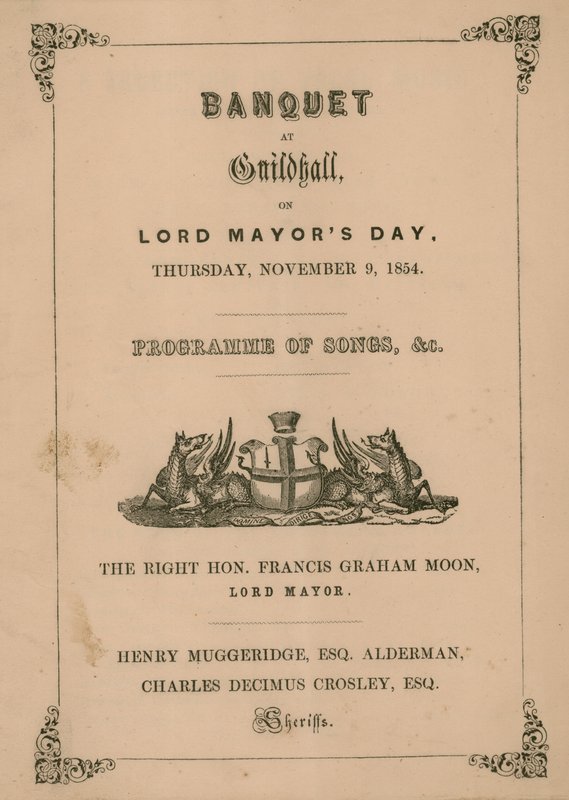 Programa para el banquete en el Guildhall, Londres, el 9 de noviembre de 1854 de English School