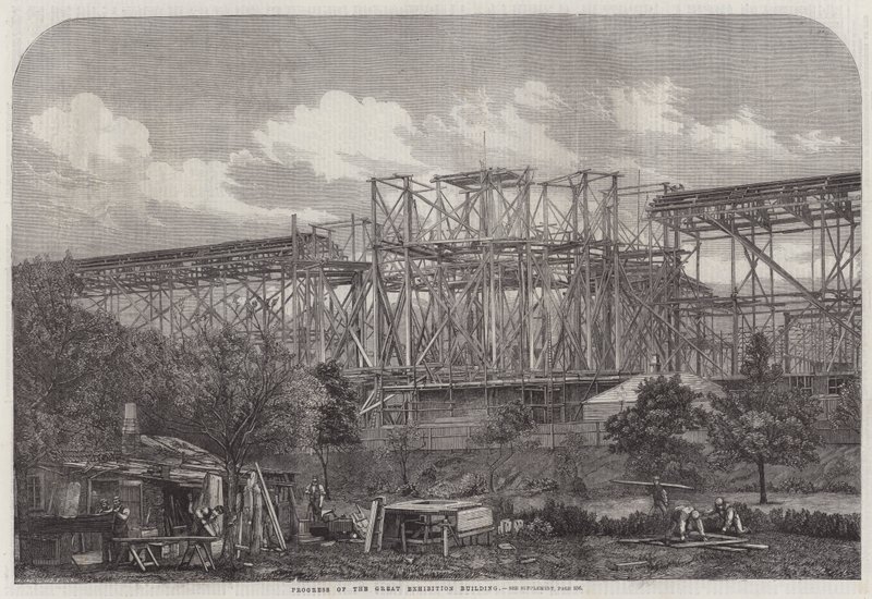 Progreso del Edificio de la Gran Exposición (grabado) de English School