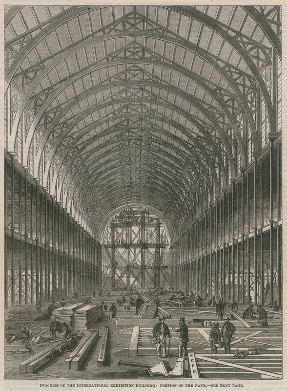Progreso en el edificio de la Exposición Internacional; Parte de la Nave de English School