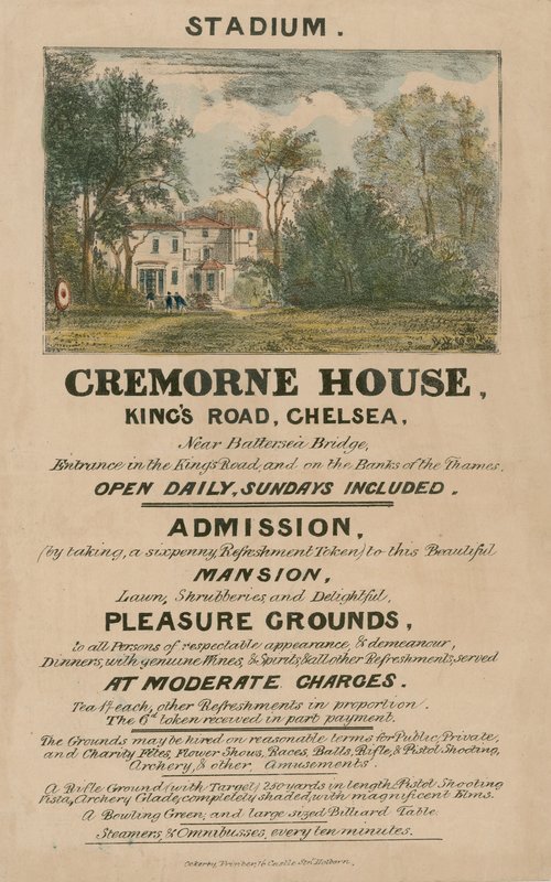 Folleto promocional para El Estadio, Casa Cremorne, Kings Road, Chelsea, Londres de English School