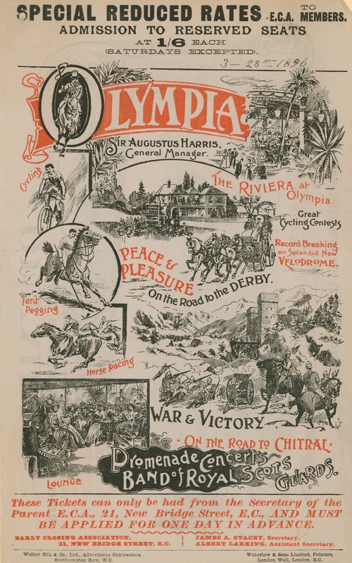 Póster promocional para Olympia, 28 de marzo de 1896 de English School