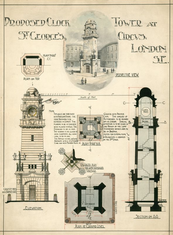 Propuesta de Torre del Reloj en St Georges Circus, Londres SE de English School