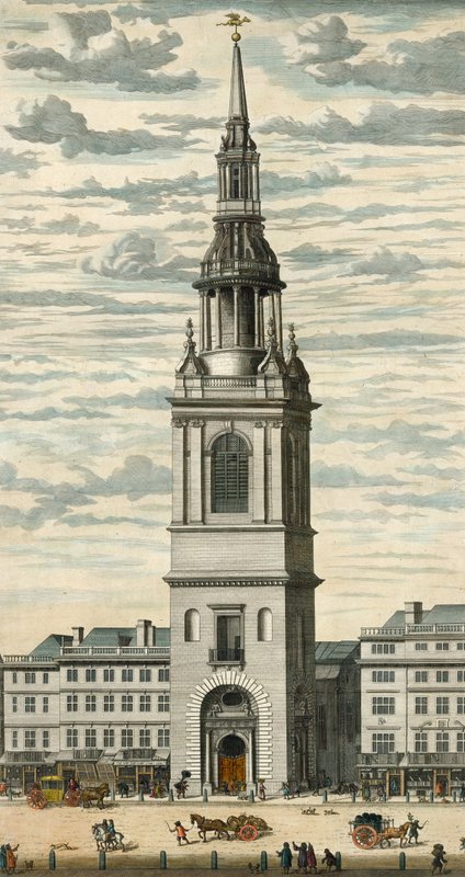 Perspectiva de la Iglesia de Bow y su Campanario en Cheapside, Londres de English School